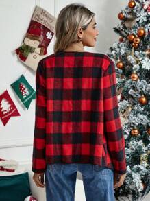 SHEIN Maternity Gingham Print Waterfall Collar Coat - Red - View 2