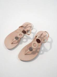 Women's Summer New Roman Style Sandals, Fashionable Lady Design Flat Flip Flops For Beach Holiday - Apricot - View 2