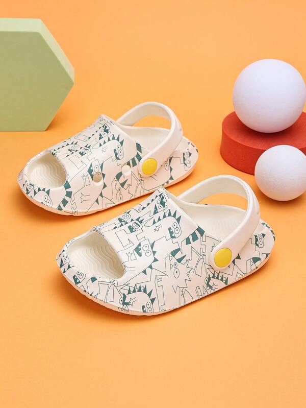 Boys' Dinosaur Pattern Wear-Resistant Hollow Sandals, Hot Selling White