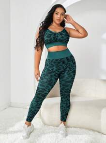 SHEIN Yoga Trendy Plus Leopard Print Wide Waistband Sports Set - Multicolor - View 5