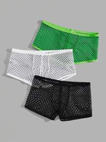 男士3入組鏤空平角內褲 - 彩色 - 查看 4