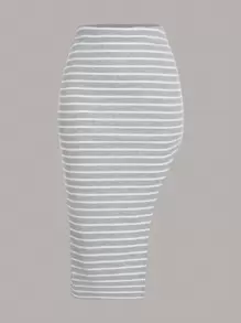 SHEIN EZwear Striped Print Pencil Skirt - Light Grey - View 1
