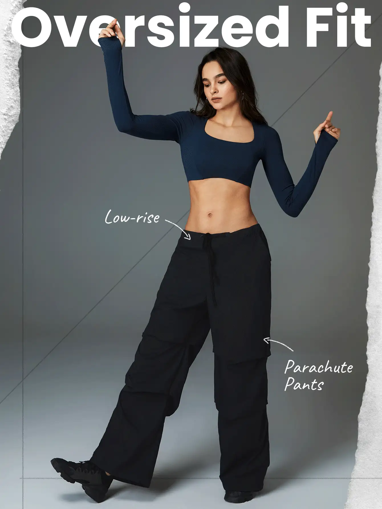 GLOWMODE Woven All-Day Low-Rise Drawstring Pocket Parachute Pants - Black - View 3