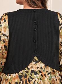 SHEIN Frenchy 大碼圖案印花荷葉袖假兩件襯衫 - 彩色 - 查看 2