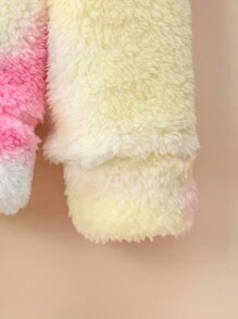 SHEIN 女小童紮染字母貼布袋鼠口袋毛絨帽衫