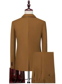 Manfinity Mode 男士1入組單排釦西裝外套&1入組西裝褲 - 咖啡棕 - 查看 2