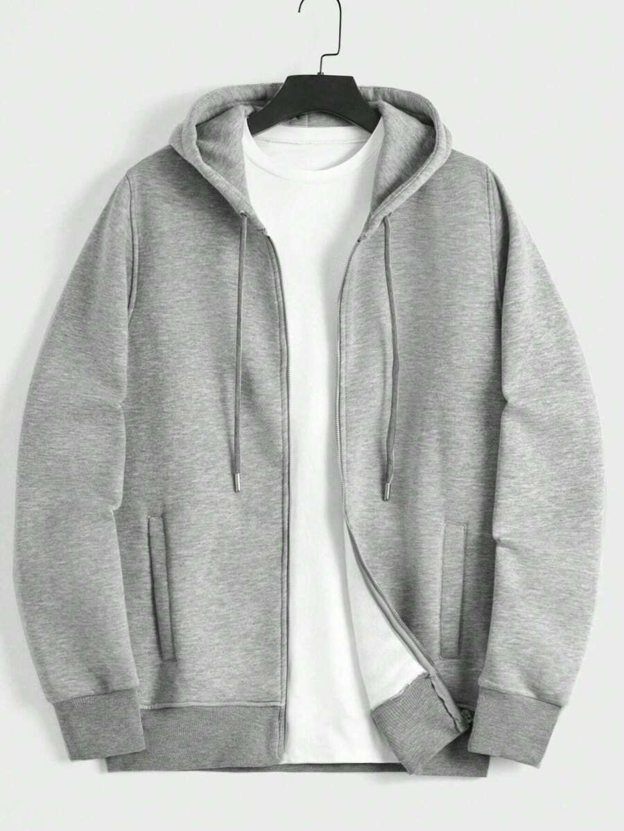 EURMUSE Men Zip Up Drawstring Hoodie Without Tee - Light Grey - View 1