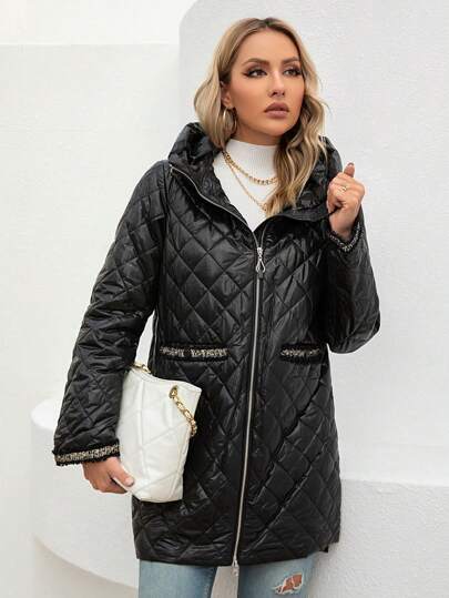Cappotto trapunto con zip con cappuccio
