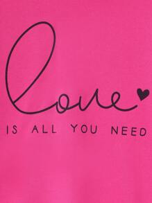 SHEIN Tween Girl Heart & Slogan Graphic Drop Shoulder Sweatshirt - Hot Pink - View 5