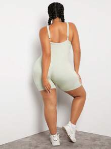 SHEIN CURVE+ 大碼素色彈力緊身連體短褲 - 薄荷綠 - 查看 4