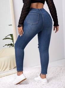 Firerie 大碼破洞緊身牛仔褲