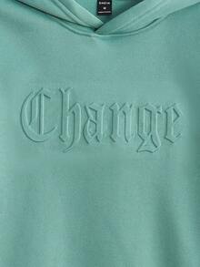 Manfinity RebelGame Men Letter Pattern Hoodie & Drawstring Waist Sweatpants - Mint Blue - View 3