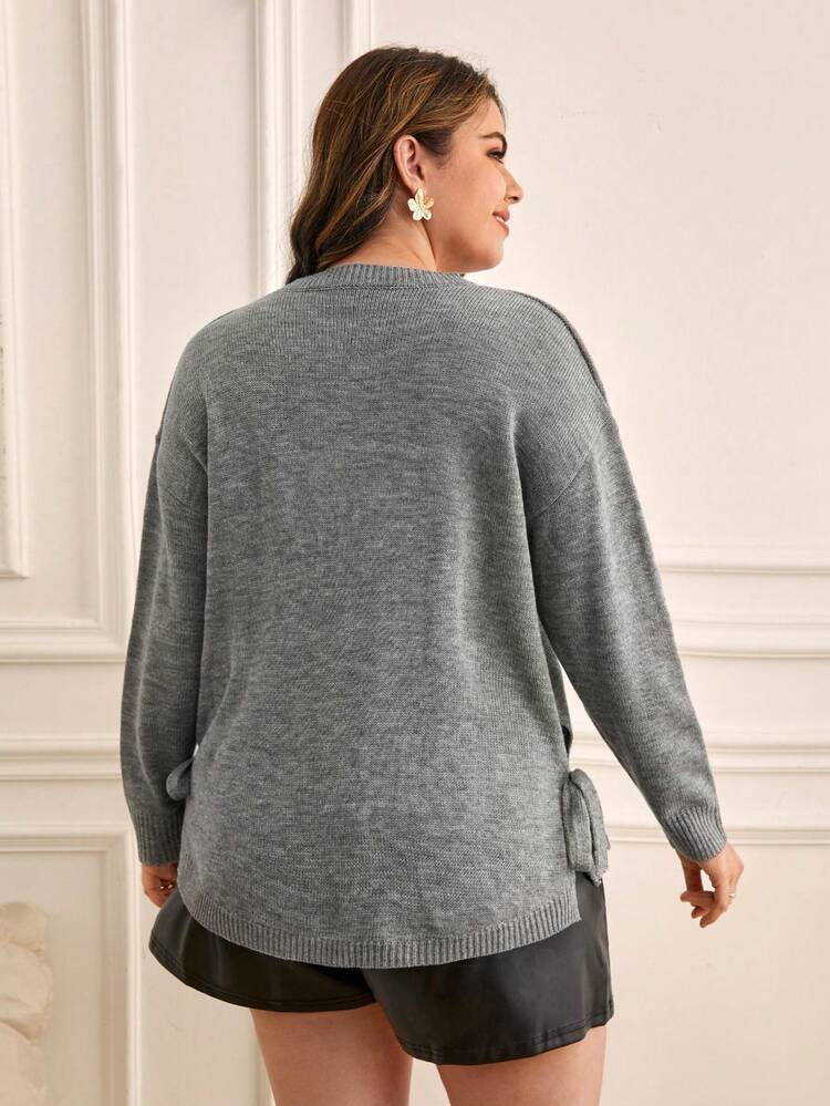 Plus Drop Shoulder Split Hem Sweater
