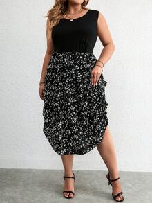 SHEIN Clasi 波西米亞不對稱小碎花加大洋裝 - 黑色 - 查看 3