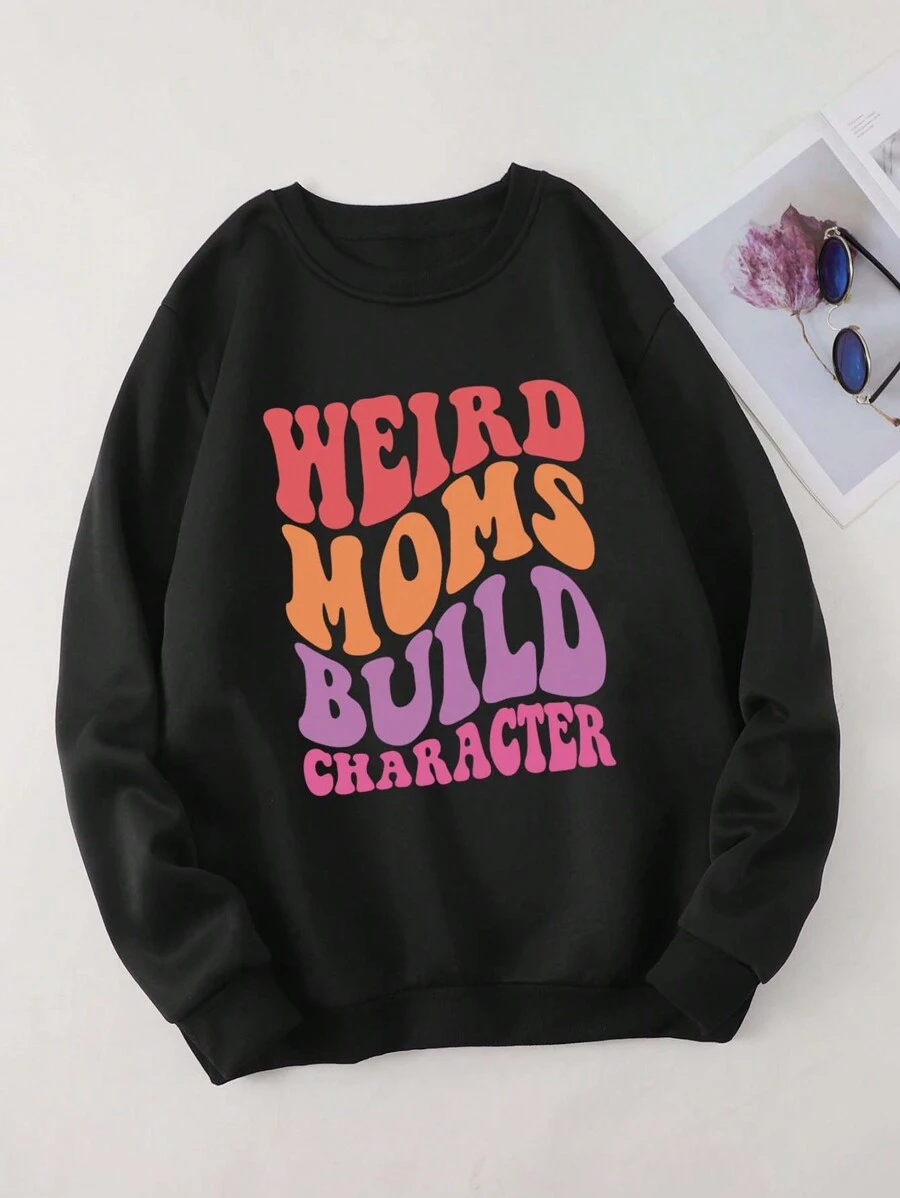 SHEIN EZwear Áo nỉ Plus Size Slogan Giải trí - màu đen - Xem 1