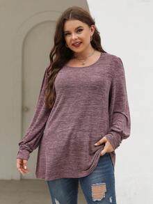 Nemidor Plus Solid Bishop Sleeve Tee - Red Violet - View 6