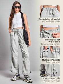 In My Nature Solid Color Drawstring Waist Waterproof Outdoor Cargo Pants