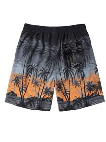 男士熱帶圖案腰部抽繩泳褲 - 彩色 - 查看 2