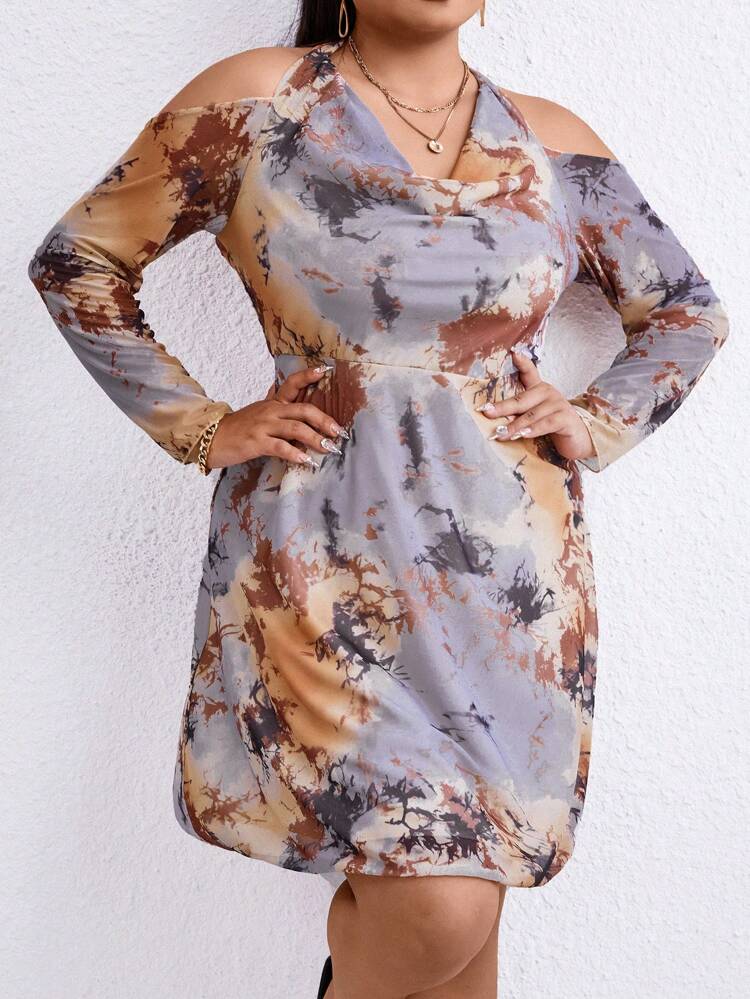 Plus Tie Dye Off Shoulder Halter Dress Fall Cloth For Women
