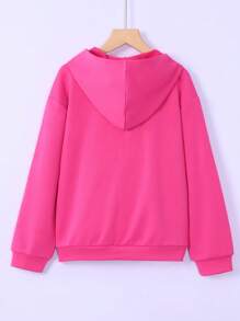 SHEIN Tween Girl Heart & Slogan Graphic Drop Shoulder Sweatshirt - Hot Pink - View 2