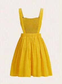 SHEIN Qutie 大碼卡通圖案背帶洋裝不帶T恤 - 黃色 - 查看 2