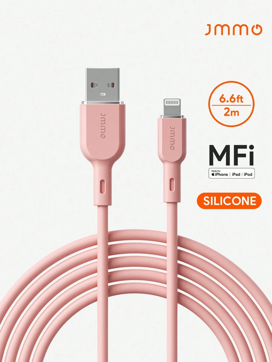 JMMO iPhone 数据线，硅胶 USB-A 转闪电数据线，USB 转闪电数据线 6.6 英尺/2 米 [Apple MFi 认证] 圣诞礼物，秋冬必备品