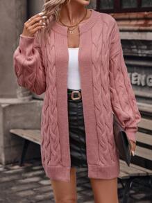 SHEIN Clasi Áo khoác cardigan thả vai dệt kim cáp - Hồng - Xem 1