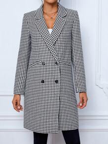 SHEIN Tall Houndstooth Print Double Breasted Overcoat - Multicolor - View 5