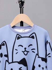 SHEIN 女小童卡通圖案落肩袖運動衫 - 霧霾藍 - 查看 5