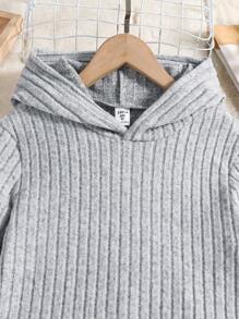 SHEIN Tween Girls Letter Patched Hooded Tee & Pants - Grey - View 3