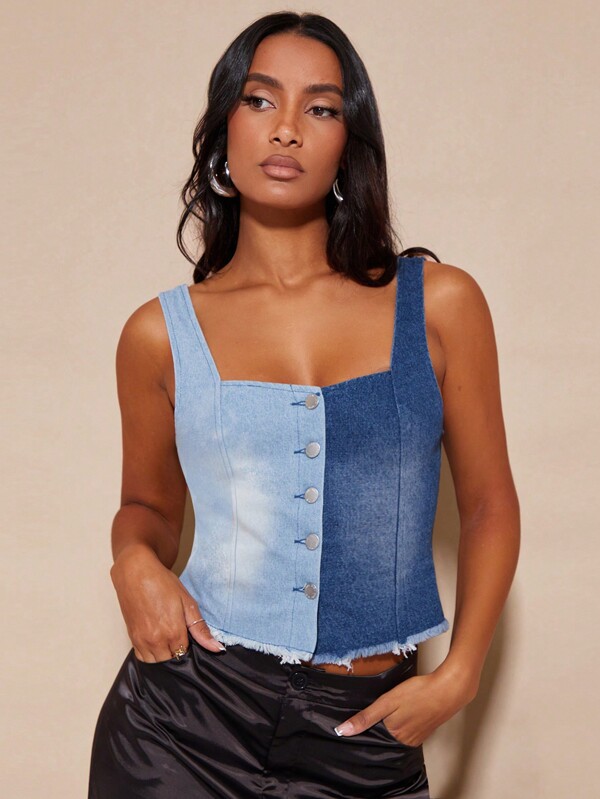 SHEIN BAE 兩色毛邊牛仔背心