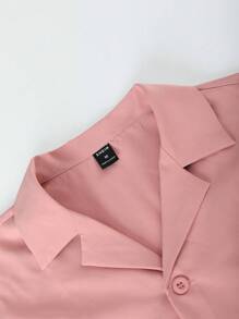 Manfinity Homme Men's Loose Fit Solid Color Lapel Neck Plain Shirt & Pants Set, For Boyfriend Gift, Men's Co-Ord Set, Men's Summer Outfit, Men's Pink Two-Piece Outfit - Dusty Pink - View 5