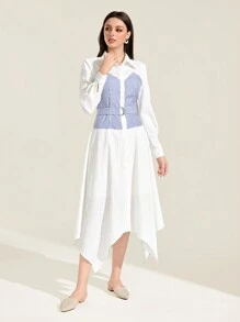 Mulvari Striped Print Asymmetrical Hem 2 In 1 Dress - White - View 2