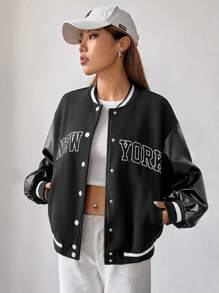 SHEIN EZwear Đồ họa Chữ cái Sọc trang trí Thả vai Áo khoác Không có Áo ba lỗ - màu đen - Xem 8