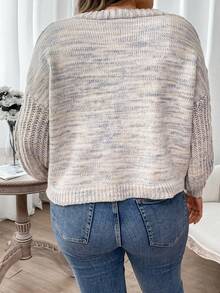 Flirla 大碼段染落肩袖麻花編織開襟衫 - 彩色 - 查看 3