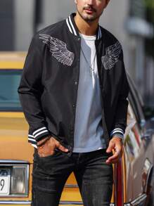 Manfinity Homme Veste De Baseball Pour Hommes À Imprimé Ailes Et Liseré Rayé