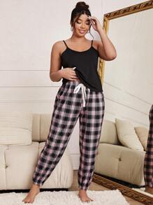 Plus Plaid Print Tie Waist PJ Set / Pajama Set Lounge Wear Womenloungewear Women - Multicolor - View 1