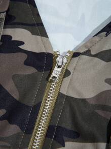 SHEIN EZwear 大碼迷彩印花翻蓋口袋搭扣細節夾克背心 - 彩色 - 查看 8