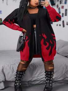 Flirla Hơn Hình lửa Thả vai Áo len Duster - màu đen - Xem 3