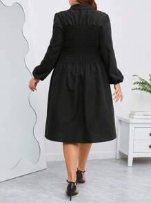 SHEIN Clasi Plus Solid Button Front Shirred Shirt Dress