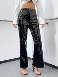 Zolique Pantalones acampanados PU - Negro - Ver 6