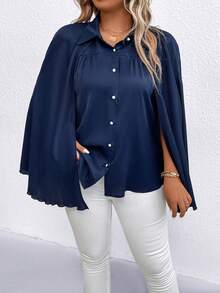 SHEIN Clasi Hơn Chất rắn áo tay cánh Nút phía trước Áo sơ mi - Màu xanh lam - Xem 4