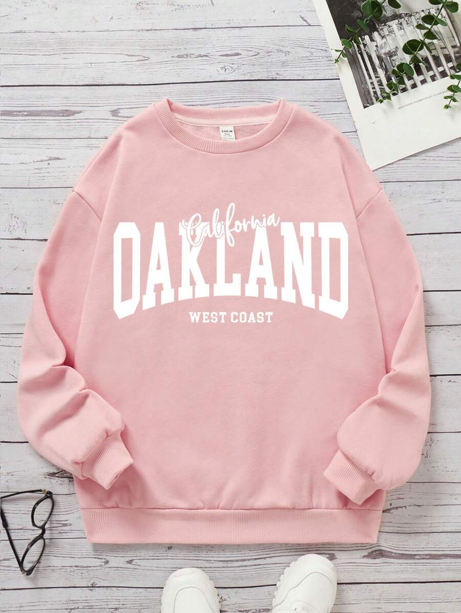 Teen Girl Letter Graphic Drop Shoulder Sweatshirt - Baby Pink - View 1