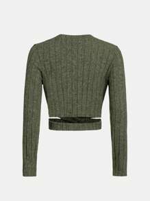 SHEIN Tween Girl Crisscross Hem Crop Tee - Army Green - View 2