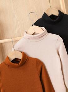 SHEIN 男小童3入組素色高領T恤 - 紅色 - 查看 4