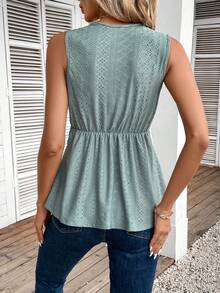 SHEIN Frenchy Contrast Lace Peplum Tank Top - Mint Green - View 2