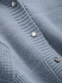 DAZY 素色落肩袖短款開衫 - 淺藍色 - 查看 4