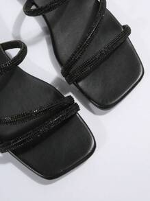 Women's Fashion Rhinestone Embellished Strap Flat Sandals, Versatile For Beach, Casual Outing, Party, Business Commute,Spring Summer Outfits - Black - View 7