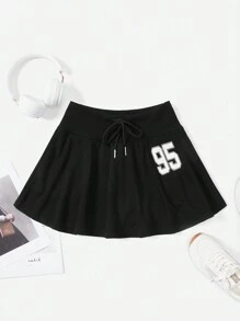 SHEIN EZwear In số Eo dây rút Váy kèn đồng - màu đen - Xem 1