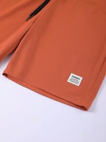 Manfinity Homme 休閒抽繩 貼布 口袋字母男士兩件套 - 橘色 - 查看 6